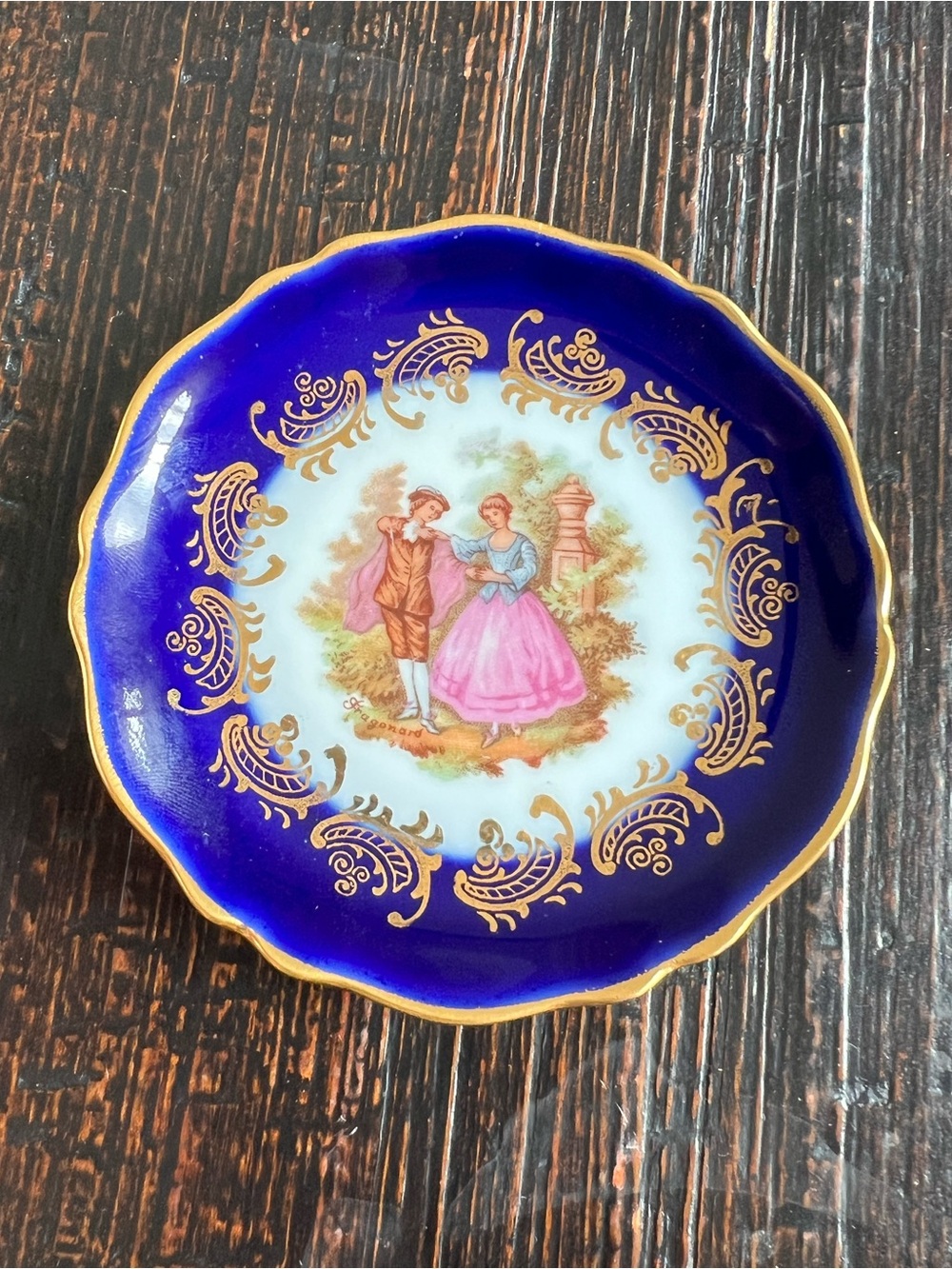 Vintage Limoges Porcelain Dish Cobalt Blue Gold Gilt French Trinket Dish 4"